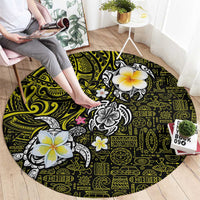 Hawaiian Turtle and Plumeria Round Carpet Polynesian Tattoo and Tribal Elements Pattern Yellow Color LT03 - Polynesian Pride