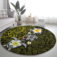 Hawaiian Turtle and Plumeria Round Carpet Polynesian Tattoo and Tribal Elements Pattern Yellow Color LT03 - Polynesian Pride