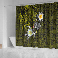 Hawaiian Turtle and Plumeria Shower Curtain Polynesian Tattoo and Tribal Elements Pattern Yellow Color