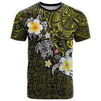 Hawaiian Turtle and Plumeria T Shirt Polynesian Tattoo and Tribal Elements Pattern Yellow Color
