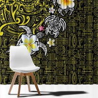 Hawaiian Turtle and Plumeria Window Curtain Polynesian Tattoo and Tribal Elements Pattern Yellow Color