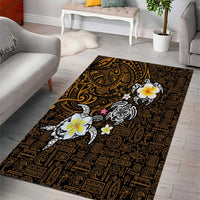 Hawaiian Turtle and Plumeria Area Rug Polynesian Tattoo and Tribal Elements Pattern Orange Color
