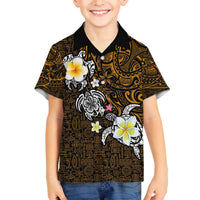 Hawaiian Turtle and Plumeria Family Matching Off The Shoulder Long Sleeve Dress and Hawaiian Shirt Polynesian Tattoo and Tribal Elements Pattern Orange Color LT03 Son's Shirt Orange - Polynesian Pride