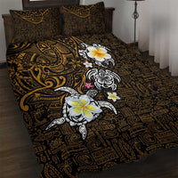 Hawaiian Turtle and Plumeria Quilt Bed Set Polynesian Tattoo and Tribal Elements Pattern Orange Color LT03 Orange - Polynesian Pride