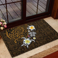 Hawaiian Turtle and Plumeria Rubber Doormat Polynesian Tattoo and Tribal Elements Pattern Orange Color LT03 - Polynesian Pride