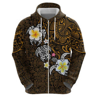 Hawaiian Turtle and Plumeria Zip Hoodie Polynesian Tattoo and Tribal Elements Pattern Orange Color