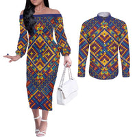 Kolose-Tuvalu Crochet Couples Matching Off The Shoulder Long Sleeve Dress and Long Sleeve Button Shirt with Polynesian and Pacific Tattoos - Polynesian Pride