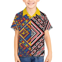 Tuvaluan and New Zealand Culture Family Matching Off Shoulder Short Dress and Hawaiian Shirt The Art of Kolose and Taniko - Polynesian Pride