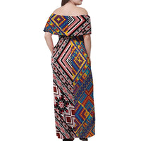 Tuvaluan and New Zealand Culture Off Shoulder Maxi Dress The Art of Kolose and Taniko - Polynesian Pride