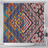 Tuvaluan and New Zealand Culture Shower Curtain The Art of Kolose and Taniko - Polynesian Pride