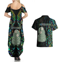 New Zealand Couples Matching Summer Maxi Dress and Hawaiian Shirt Silver Fern and Hei Tiki with Papua Shell Maori Tribal LT03 - Polynesian Pride