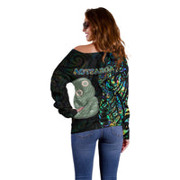 New Zealand Off Shoulder Sweater Silver Fern and Hei Tiki with Papua Shell Maori Tribal LT03 - Polynesian Pride