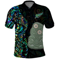 New Zealand Polo Shirt Silver Fern and Hei Tiki with Papua Shell Maori Tribal LT03 Black - Polynesian Pride