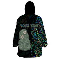 Custom New Zealand Wearable Blanket Hoodie Silver Fern and Hei Tiki with Papua Shell Maori Tribal LT03 - Polynesian Pride