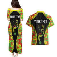 Personalised Vanuatu Running Couples Matching Puletasi and Hawaiian Shirt Footprint and Hibiscus Polynesian Style