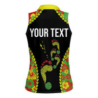 Personalised Vanuatu Running Women Sleeveless Polo Shirt Footprint and Hibiscus Polynesian Style