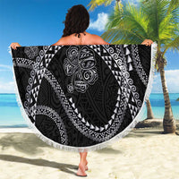 Hawaiian Kakau Art and Hisbiscus Tattoo Beach Blanket Tribal Pattern-Silver Style - Polynesian Pride