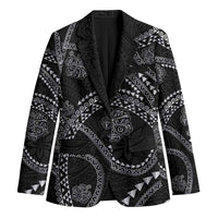 Hawaiian Kakau Art and Hisbiscus Tattoo Blazer Tribal Pattern-Silver Style LT03 Unisex Black - Polynesian Pride