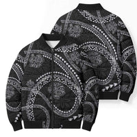 Hawaiian Kakau Art and Hisbiscus Tattoo Bomber Puffer Jacket Tribal Pattern-Silver Style - Polynesian Pride