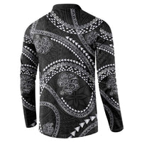 Hawaiian Kakau Art and Hisbiscus Tattoo Button Sweatshirt Tribal Pattern-Silver Style - Polynesian Pride