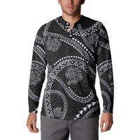 Hawaiian Kakau Art and Hisbiscus Tattoo Button Sweatshirt Tribal Pattern-Silver Style - Polynesian Pride