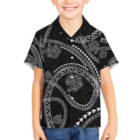 Hawaiian Kakau Art and Hisbiscus Tattoo Family Matching Long Sleeve Bodycon Dress and Hawaiian Shirt Tribal Pattern-Silver Style - Polynesian Pride