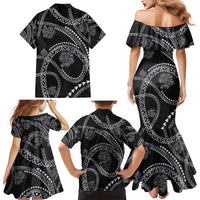 Hawaiian Kakau Art and Hisbiscus Tattoo Family Matching Mermaid Dress and Hawaiian Shirt Tribal Pattern-Silver Style - Polynesian Pride
