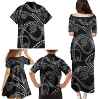 Hawaiian Kakau Art and Hisbiscus Tattoo Family Matching Puletasi and Hawaiian Shirt Tribal Pattern-Silver Style - Polynesian Pride