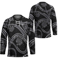 Hawaiian Kakau Art and Hisbiscus Tattoo Hockey Jersey Tribal Pattern-Silver Style LT03 - Polynesian Pride