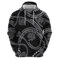 Hawaiian Kakau Art and Hisbiscus Tattoo Hoodie Tribal Pattern-Silver Style - Polynesian Pride