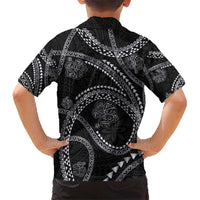 Hawaiian Kakau Art and Hisbiscus Tattoo Kid Hawaiian Shirt Tribal Pattern-Silver Style - Polynesian Pride
