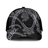 Hawaiian Kakau Art and Hisbiscus Tattoo Mesh Trucker Cap Tribal Pattern-Silver Style - Polynesian Pride