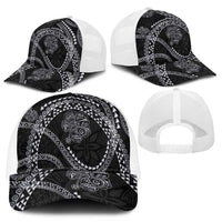 Hawaiian Kakau Art and Hisbiscus Tattoo Mesh Trucker Cap Tribal Pattern-Silver Style - Polynesian Pride