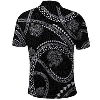 Hawaiian Kakau Art and Hisbiscus Tattoo Polo Shirt Tribal Pattern-Silver Style - Polynesian Pride