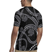 Hawaiian Kakau Art and Hisbiscus Tattoo Rugby Jersey Tribal Pattern-Silver Style - Polynesian Pride