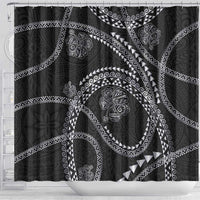 Hawaiian Kakau Art and Hisbiscus Tattoo Shower Curtain Tribal Pattern-Silver Style - Polynesian Pride