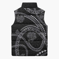 Hawaiian Kakau Art and Hisbiscus Tattoo Sleeveless Puffer Jacket Tribal Pattern-Silver Style - Polynesian Pride
