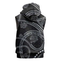 Hawaiian Kakau Art and Hisbiscus Tattoo Sleeveless Zip Hoodie Tribal Pattern-Silver Style - Polynesian Pride