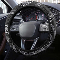 Hawaiian Kakau Art and Hisbiscus Tattoo Steering Wheel Cover Tribal Pattern-Silver Style - Polynesian Pride