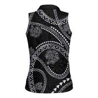 Hawaiian Kakau Art and Hisbiscus Tattoo Women Sleeveless Polo Shirt Tribal Pattern-Silver Style - Polynesian Pride
