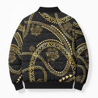 Hawaiian Kakau Art and Hisbiscus Tattoo Bomber Puffer Jacket Tribal Pattern-Gold Style - Polynesian Pride