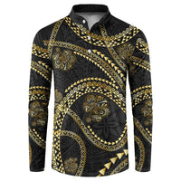 Hawaiian Kakau Art and Hisbiscus Tattoo Button Sweatshirt Tribal Pattern-Gold Style - Polynesian Pride