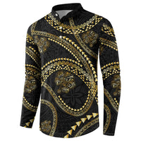 Hawaiian Kakau Art and Hisbiscus Tattoo Button Sweatshirt Tribal Pattern-Gold Style - Polynesian Pride