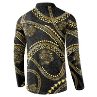 Hawaiian Kakau Art and Hisbiscus Tattoo Button Sweatshirt Tribal Pattern-Gold Style - Polynesian Pride
