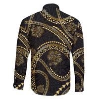 Hawaiian Kakau Art and Hisbiscus Tattoo Family Matching Off The Shoulder Long Sleeve Dress and Hawaiian Shirt Tribal Pattern-Gold Style - Polynesian Pride