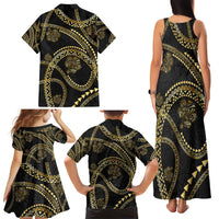 Hawaiian Kakau Art and Hisbiscus Tattoo Family Matching Tank Maxi Dress and Hawaiian Shirt Tribal Pattern-Gold Style - Polynesian Pride