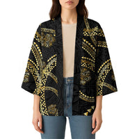 Hawaiian Kakau Art and Hisbiscus Tattoo Kimono Tribal Pattern-Gold Style - Polynesian Pride