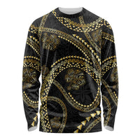 Hawaiian Kakau Art and Hisbiscus Tattoo Long Sleeve Shirt Tribal Pattern-Gold Style - Polynesian Pride