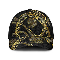 Hawaiian Kakau Art and Hisbiscus Tattoo Mesh Trucker Cap Tribal Pattern-Gold Style - Polynesian Pride