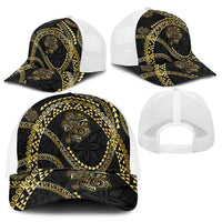 Hawaiian Kakau Art and Hisbiscus Tattoo Mesh Trucker Cap Tribal Pattern-Gold Style - Polynesian Pride